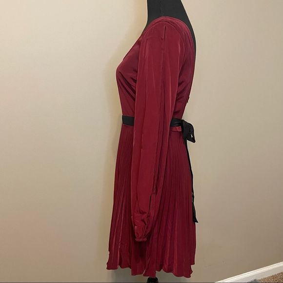 Beautiful Dark Red Pleated Cocktail Dress - Picture 4 of 9